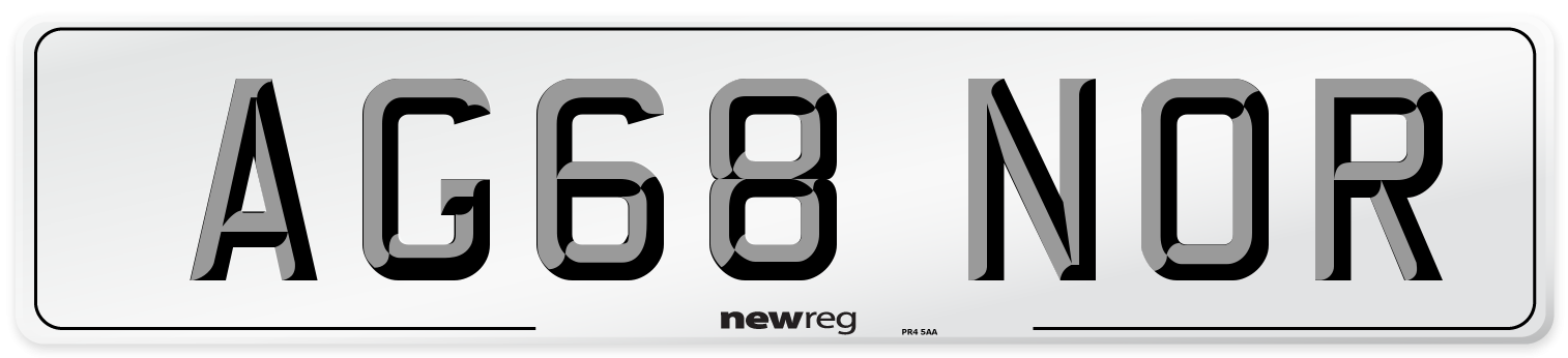 AG68 NOR Number Plate from New Reg
